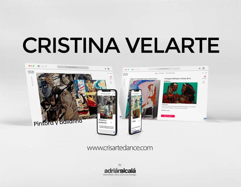 Tienda online de arte de Cristina Velarte (Crisartedance) en ordenador y móvil: portada y catálogo de obras