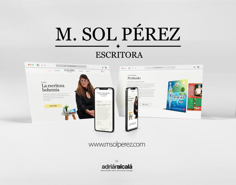 Boutique en ligne de livres de l'écrivaine M. Sol Pérez sur ordinateur et mobile : page d'accueil et fiche du livre «Profundo»
