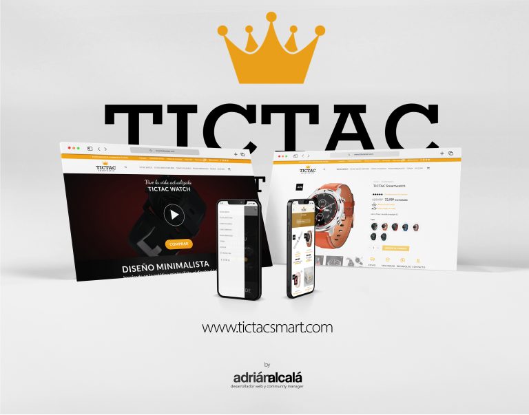 Boutique en ligne de montres connectées TicTac Smartwatch sur ordinateur et mobile : page d'accueil et fiche produit