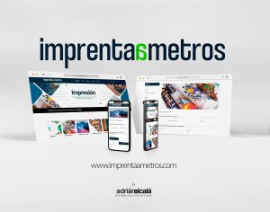 Tienda online de Imprenta a Metros en ordenador y móvil: portada, ficha de impresión DTF y configurador de lienzos