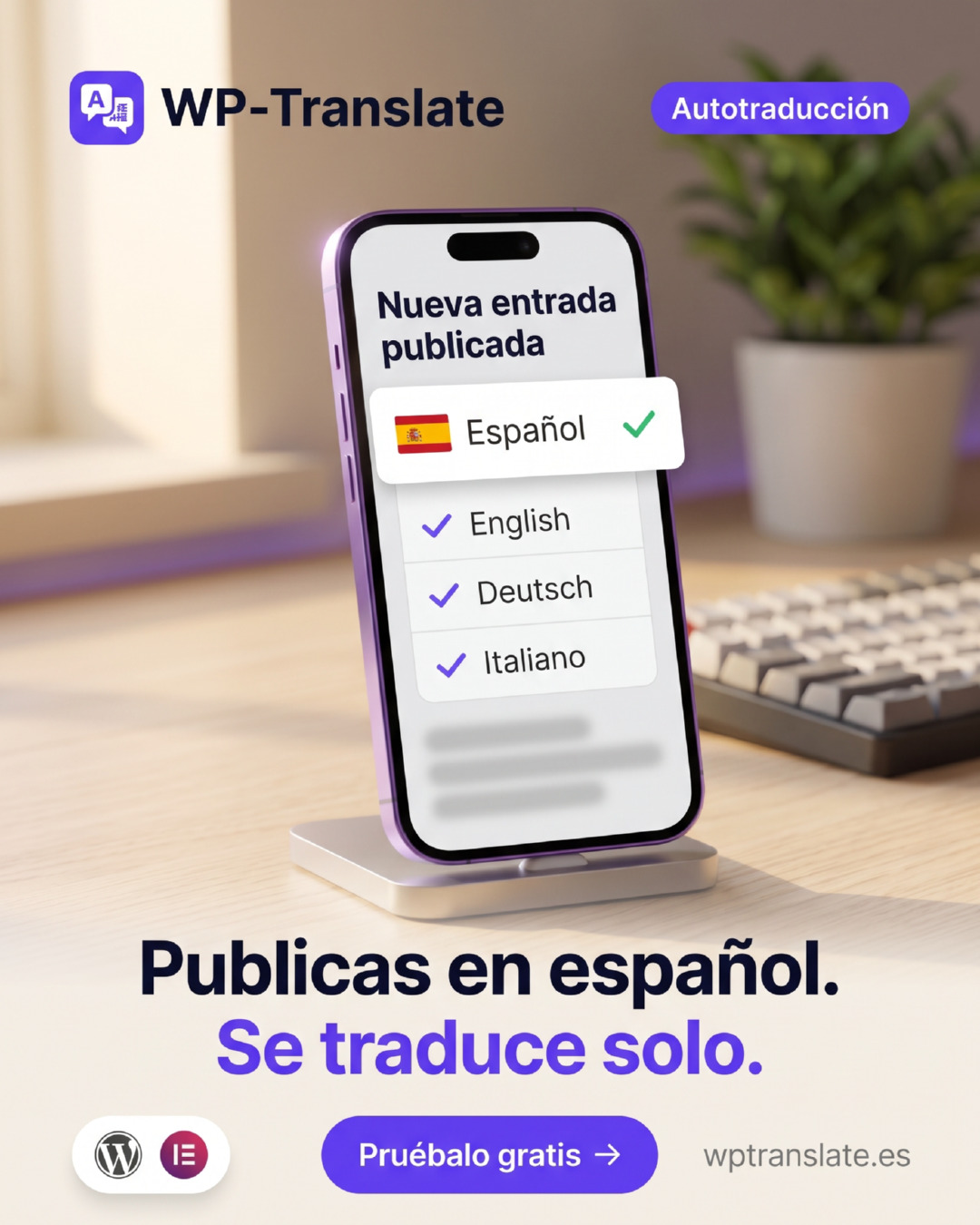 WP-Translate autopublicando el contenido de la web en varios idiomas