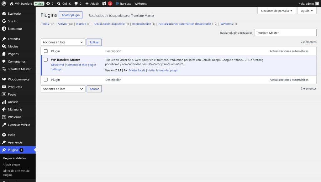 Lista de plugins de WordPress con WP Translate ya instalado y activo