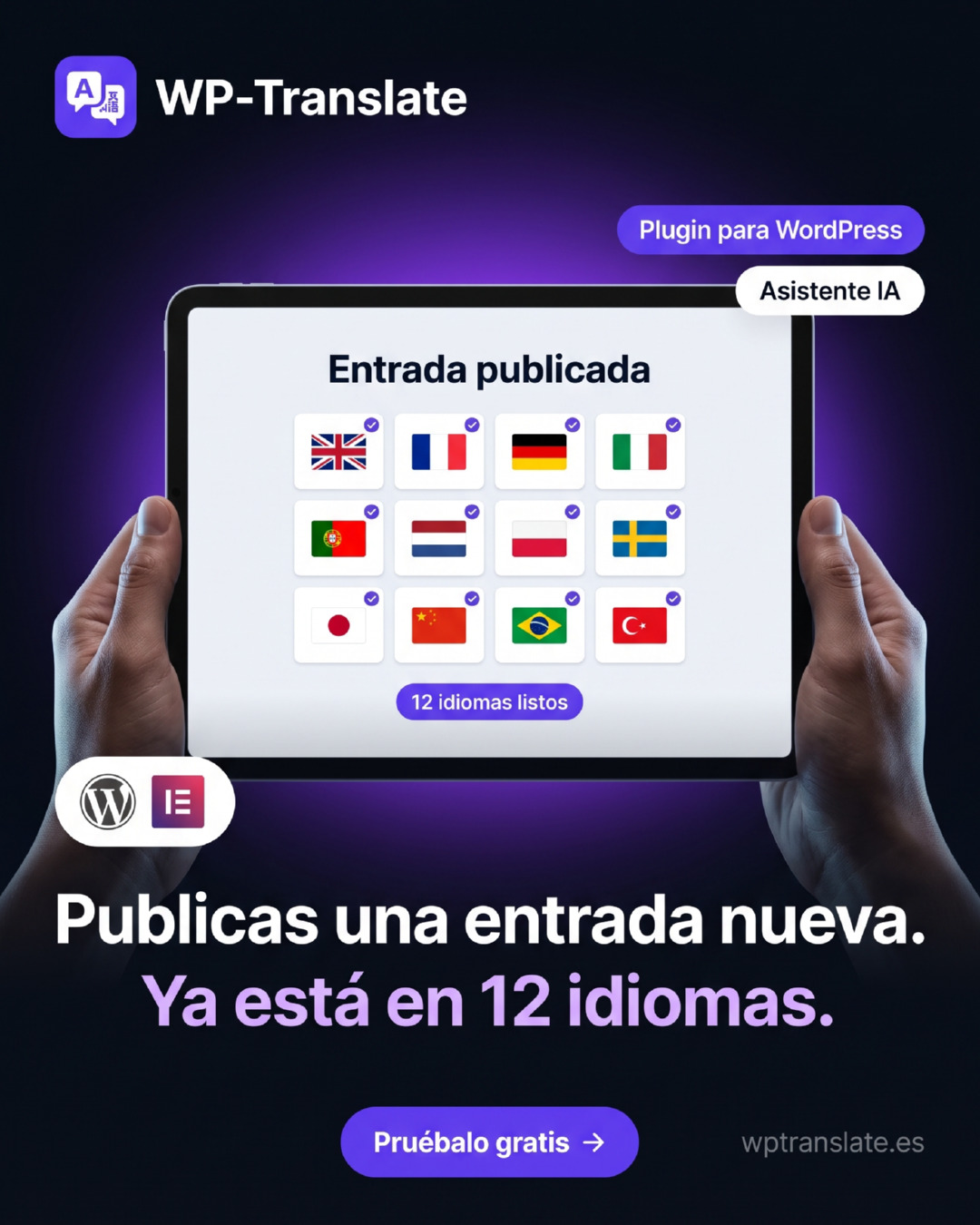 Una entrada de WordPress publicada automáticamente en 12 idiomas con WP-Translate
