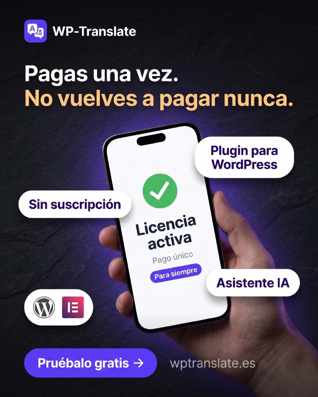 Licencia de WP-Translate: pago único, sin suscripción, para siempre