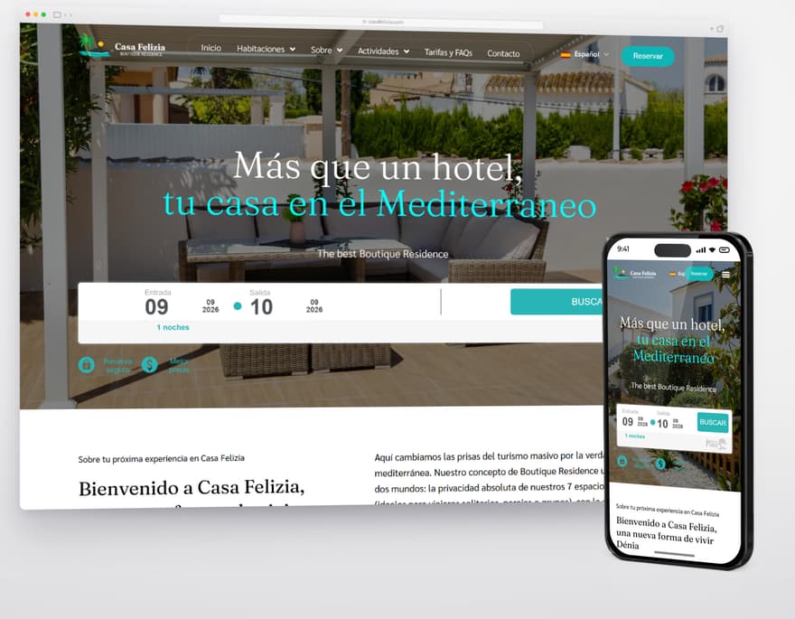 Web de Casa Felizia en ordenador y en móvil