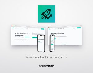 Diseño web de rocketbussines.com: dos pantallas de escritorio y dos móviles con la web de servicios