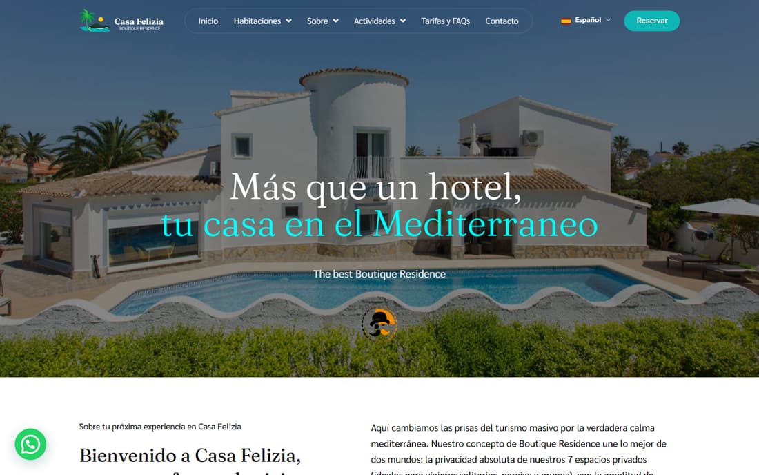 Portada de la página web de Casa Felizia, alojamiento con motor de reservas, diseñada por Adrián Alcalá
