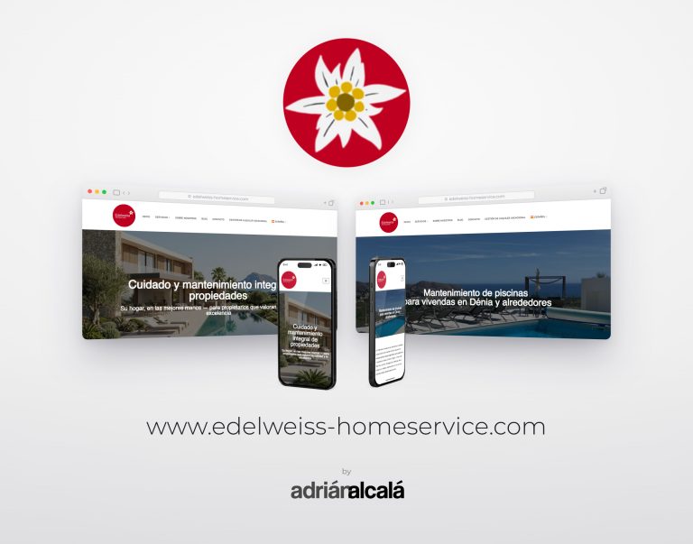 Diseño web de edelweiss-homeservice.com: dos pantallas de escritorio y dos móviles con la web de servicios