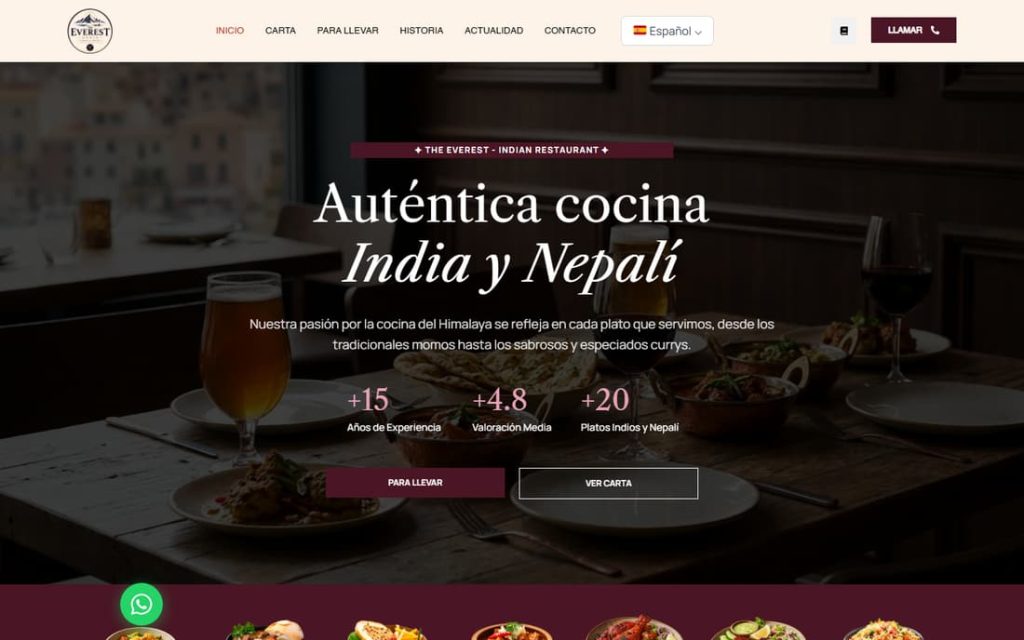 Portada de la página web de The Everest, restaurante, diseñada por Adrián Alcalá