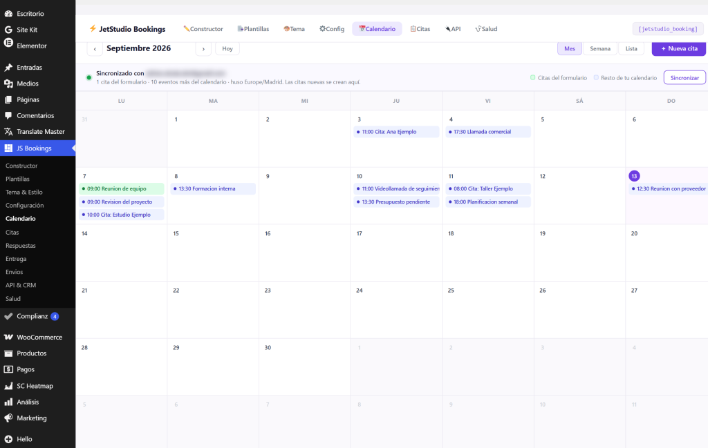 JetStudio Bookings — conexion con Google Calendar
