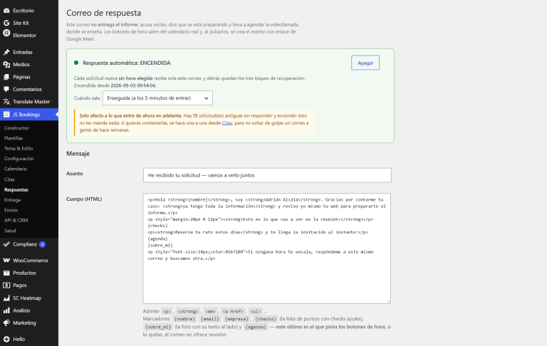 JetStudio Bookings — correo de respuesta automatico