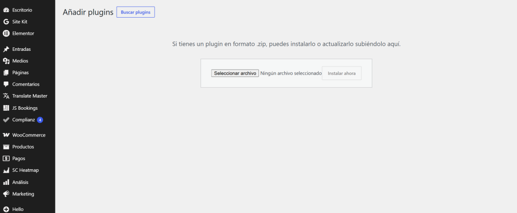 Instalacion: subir el zip del plugin