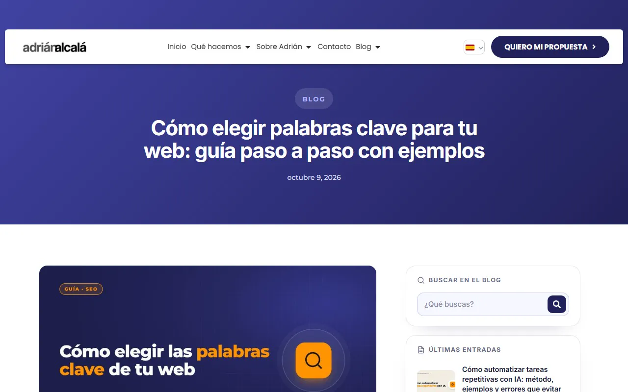 El artículo «Cómo elegir palabras clave para tu web» del blog de adrianalcala.es