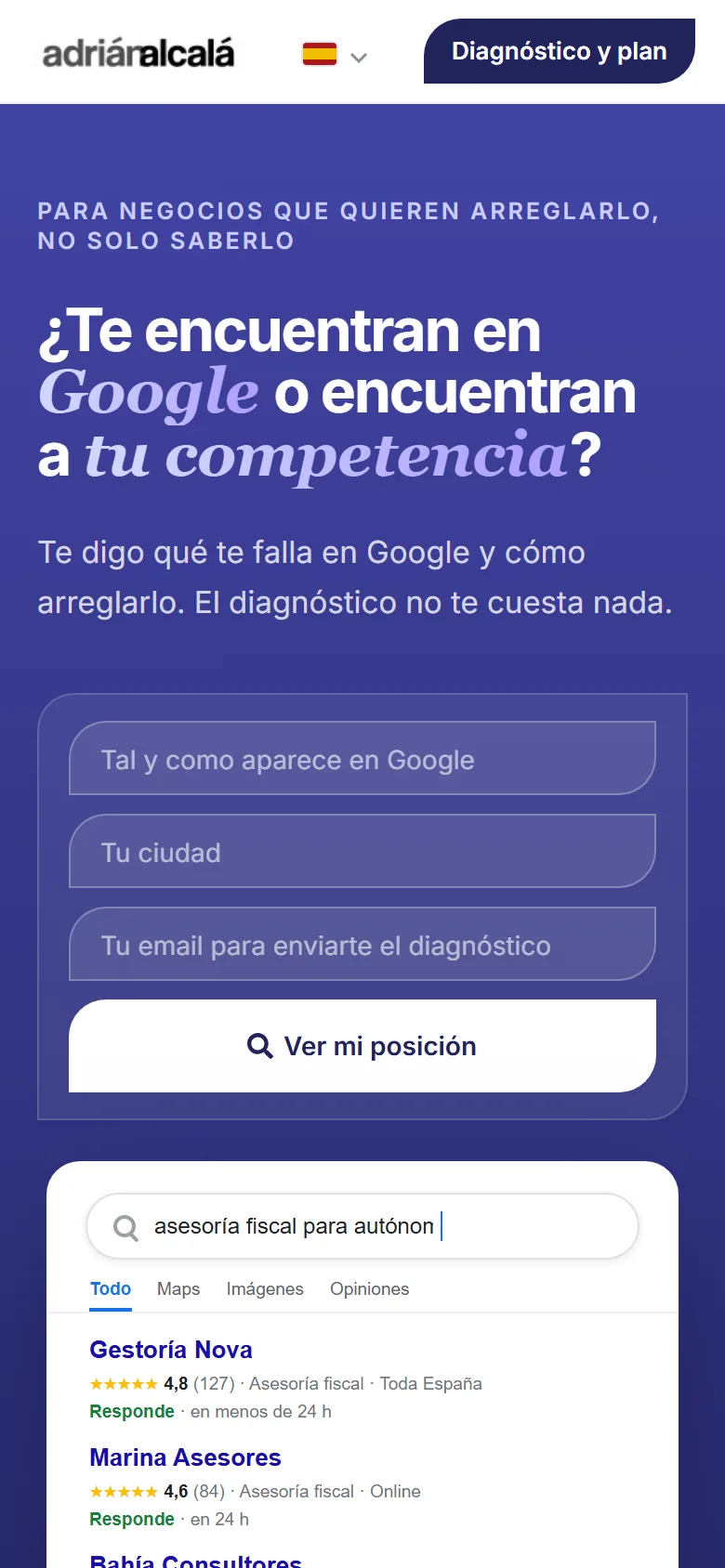 Una landing de captación real en el móvil: titular, formulario corto y botón