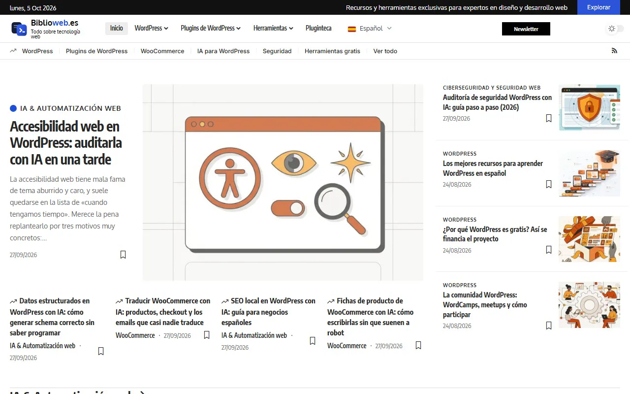 El principio de la portada de biblioweb.es bajando sola