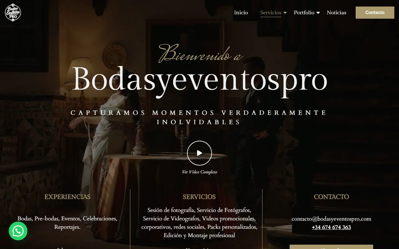 El principio de la portada de bodasyeventospro.com bajando sola