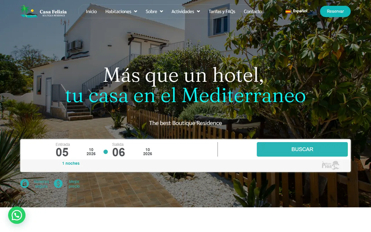 Der Anfang der Startseite von casafelizia.com, der von selbst herunterscrollt