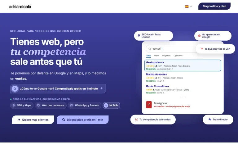 La portada de la landing del diagnóstico de visibilidad, con el titular y los dos botones