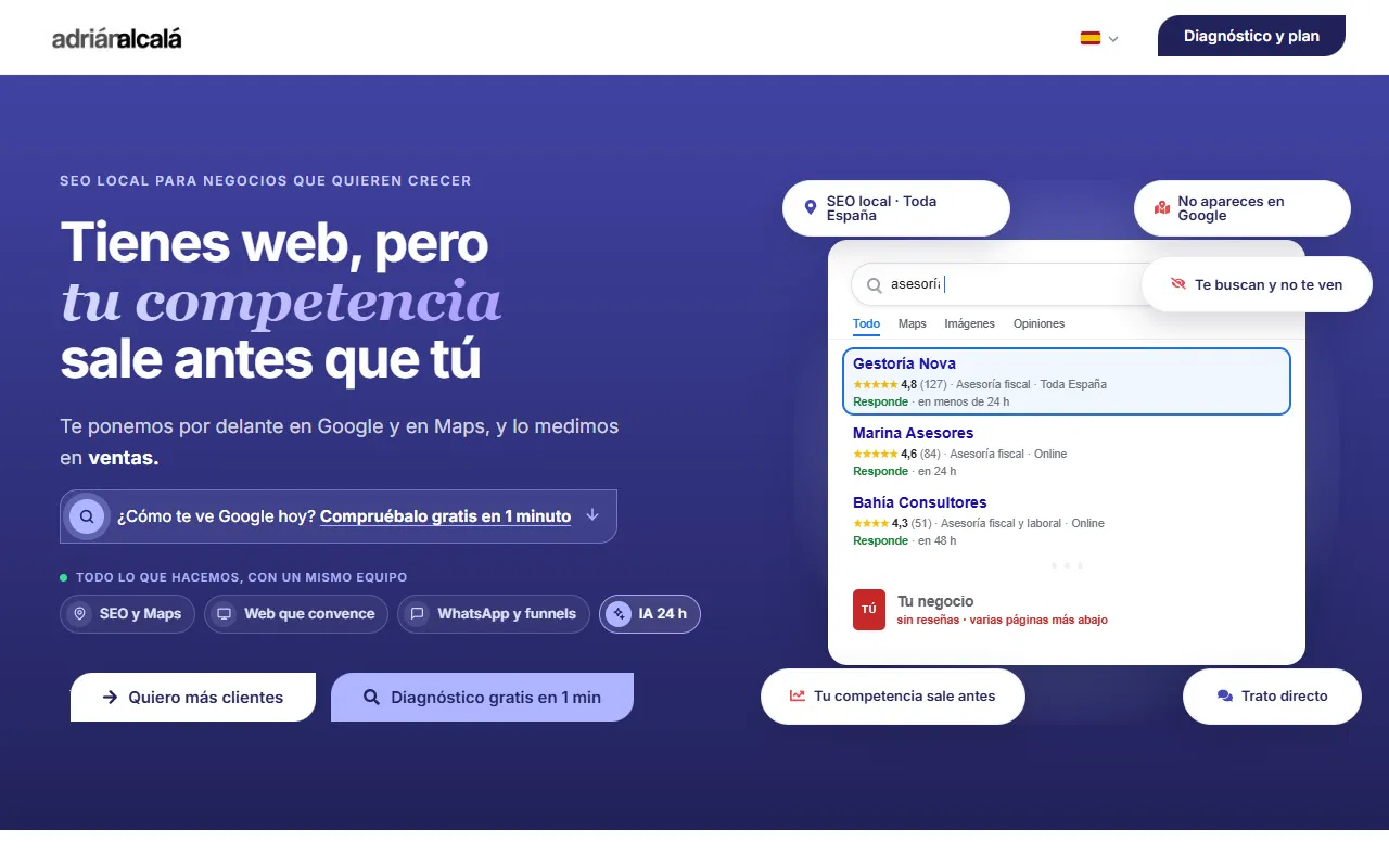 La landing del diagnóstico de visibilidad, la que reciben nuestros anuncios de Google: el titular, el comprobador y el informe