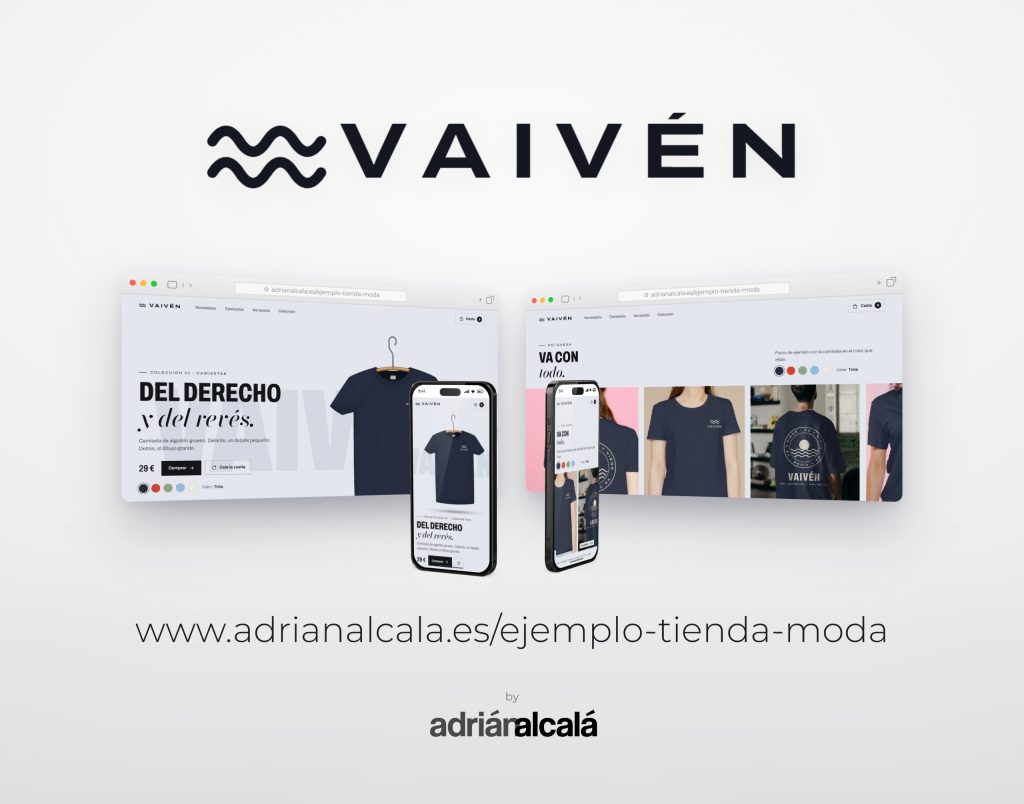 Tienda de ejemplo Vaivén: dos pantallas de escritorio y dos móviles con la tienda de ropa