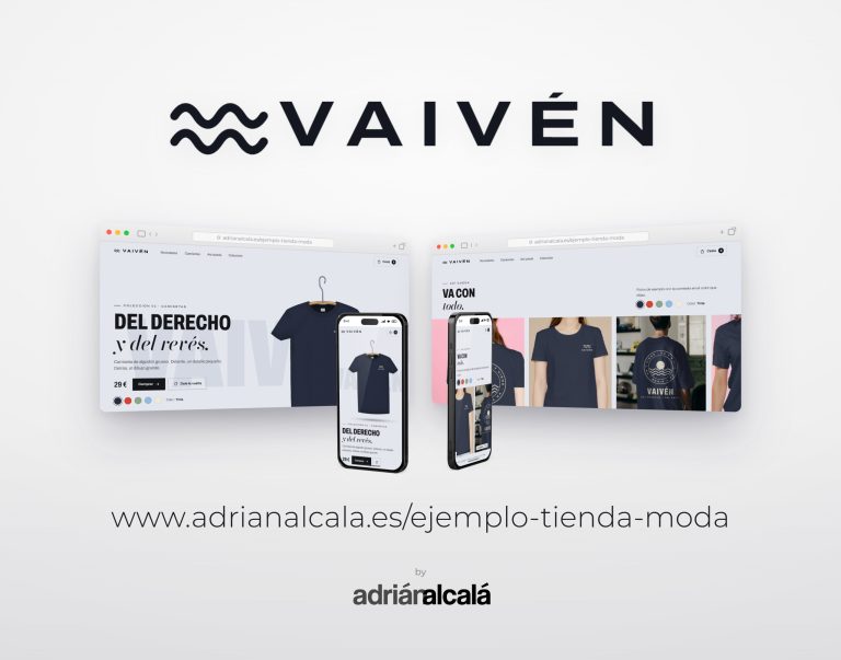 Tienda de ejemplo Vaivén: dos pantallas de escritorio y dos móviles con la tienda de ropa