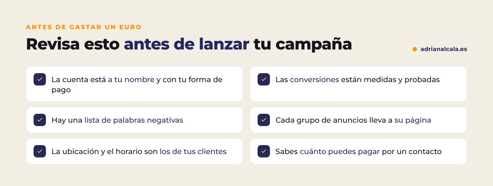 Lista de comprobación antes de lanzar una campaña de Google Ads