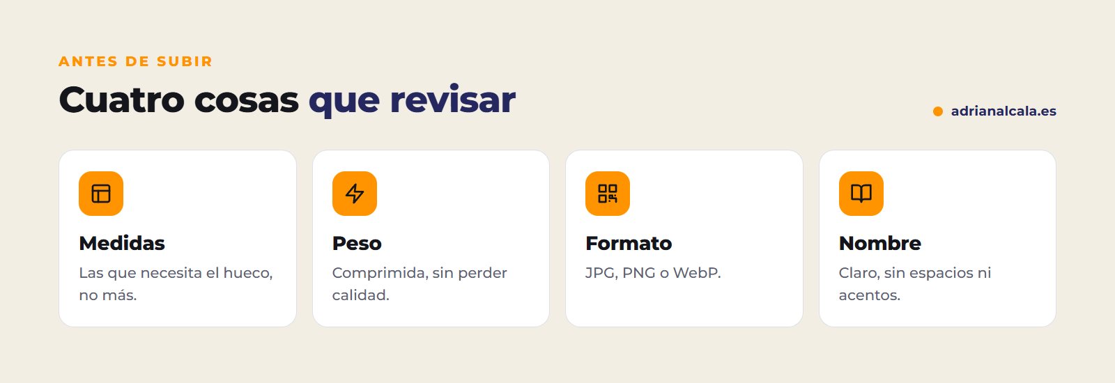 Antes de subir una imagen a WordPress: medidas, peso, formato y nombre del archivo