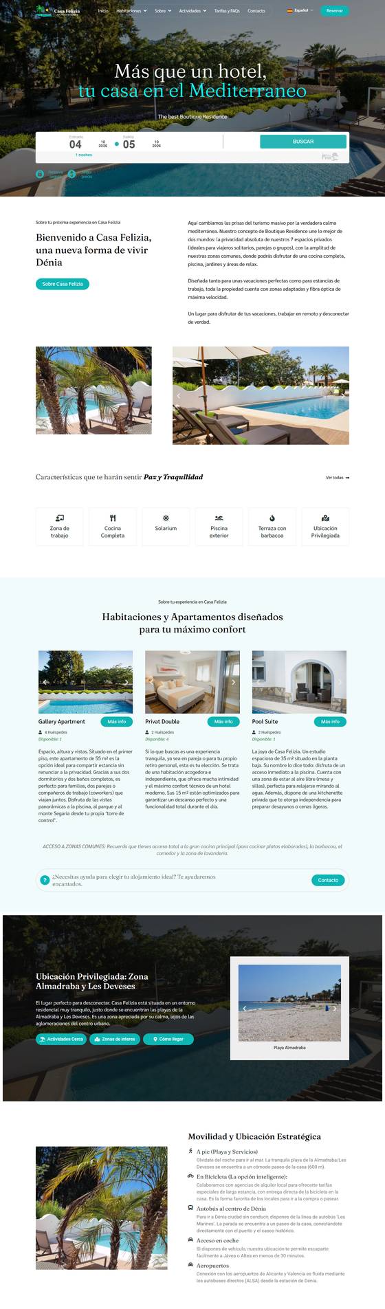 Página web de Casa Felizia, alojamiento boutique, diseñada por Adrián Alcalá