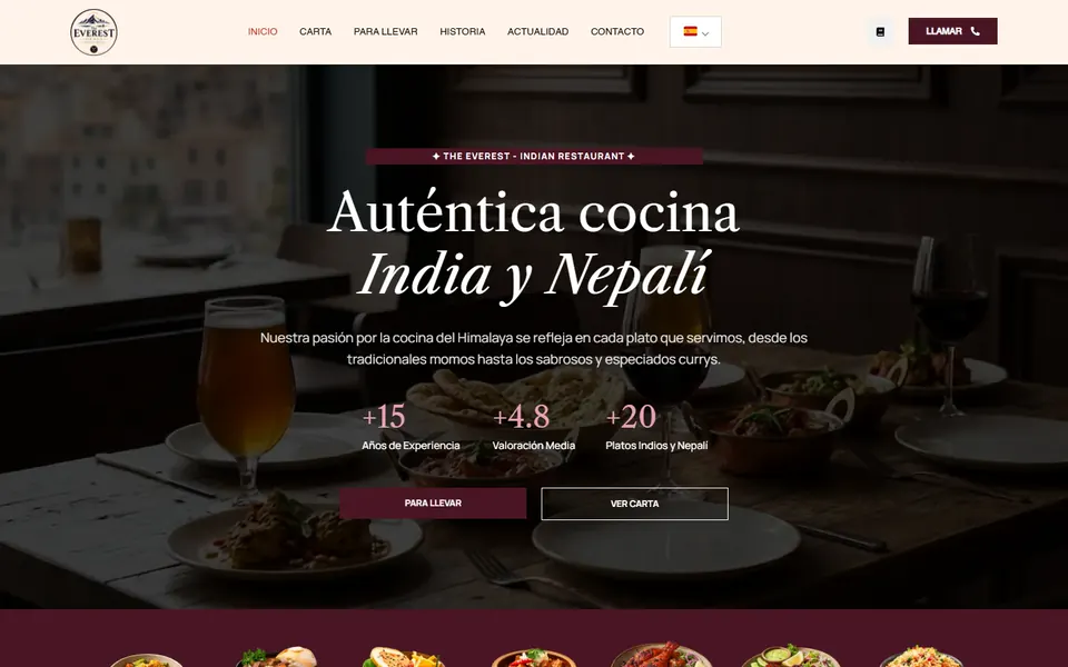 Portada de theeverestdenia.com, restaurante indio y nepalí de Dénia