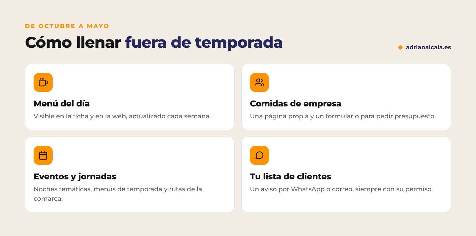 Ideas para llenar un restaurante fuera de temporada: menú del día, comidas de empresa, eventos y lista de clientes