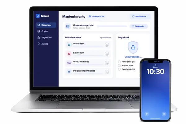 Panel de mantenimiento con las actualizaciones instaladas y la copia de seguridad hecha