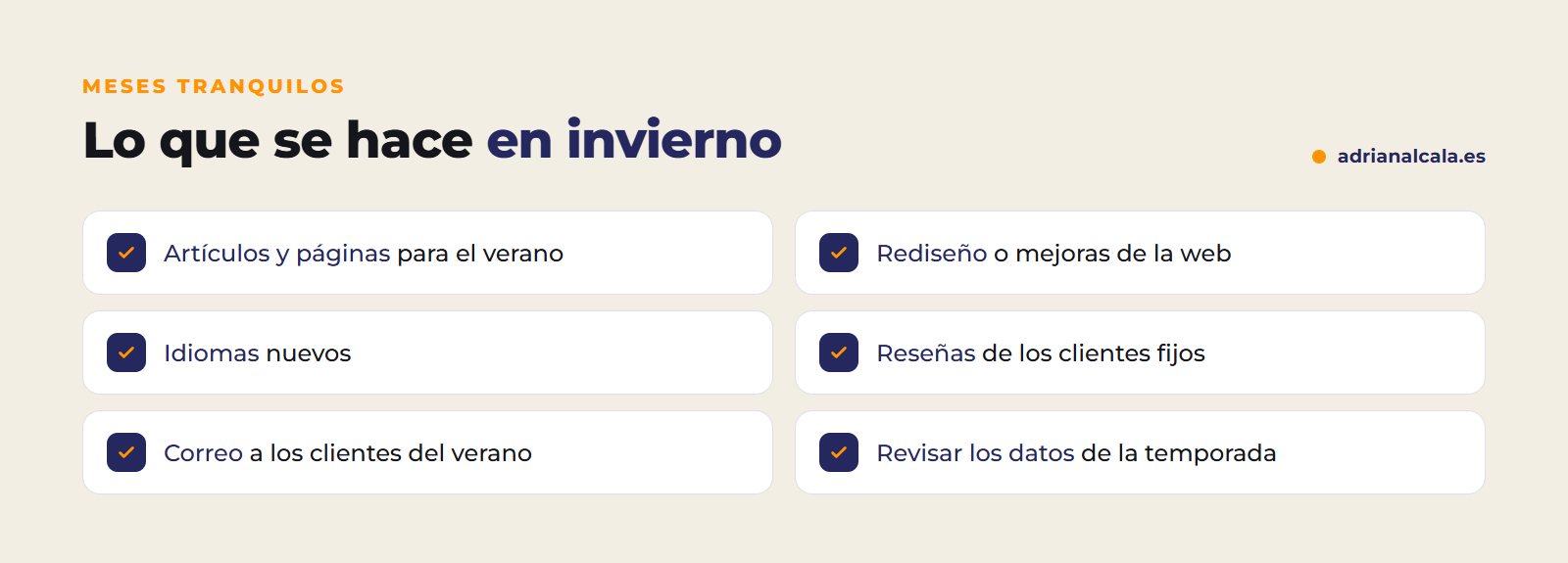 Lo que conviene hacer en invierno para llegar fuerte al verano: contenido, rediseño, idiomas, reseñas, correo y datos