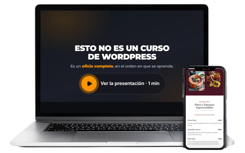 Portátil y móvil con la presentación de la Academia